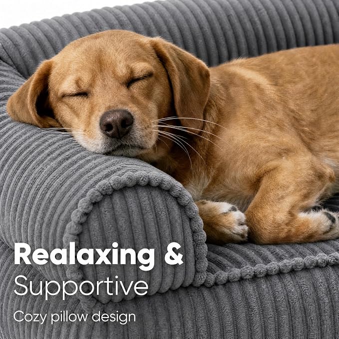 FUKUMARU Dog Couch Bed, Corduroy Cozy Cat Bed, Waterproof, Washable Cover | 28in Orthopedic Dog Beds Sofa for Small Dogs and Large Cats, Cute Warm Cotton Pet Sofa - Image 2