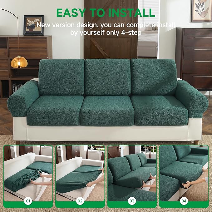 OHSIO Couch Cushion Covers for Sectional Sofa, Stretch Soft Sofa Slipcovers Washable Wear-Resistant Universal Furniture Protector for Living Room(2 Seaters Covers, Green) - Image 7