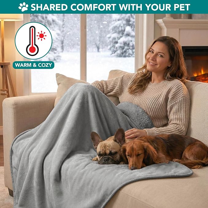 PetAmi Waterproof Dog & Cat Blanket, Pee Proof for Couch, Reversible, Soft Fleece, Washable, 40x60 Light Gray - Image 4