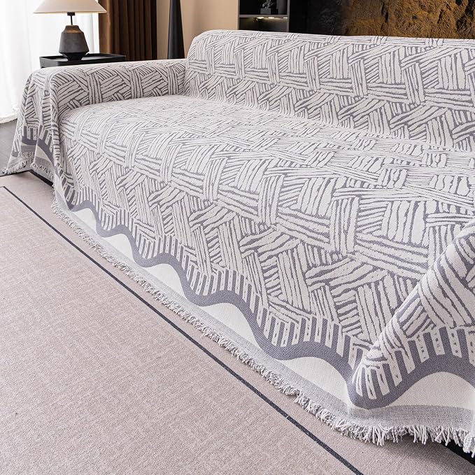 ROOMLIFE Couch Cover 3 Cushion Sofa, Washable Non Slip Furniture Sofa Protector Cover, Soft Chenille Sofa Slipcovers Sectional L Shape Dogs Couch Cover Throw Blanket with Tassels 71''X150'' - Image 2
