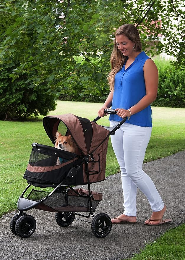 Pet Gear No-Zip Special Edition 3 Wheel Pet Stroller for Cats/Dogs, Zipperless Entry, Easy One-Hand Fold, Removable Liner, Cup Holder, Chocolate