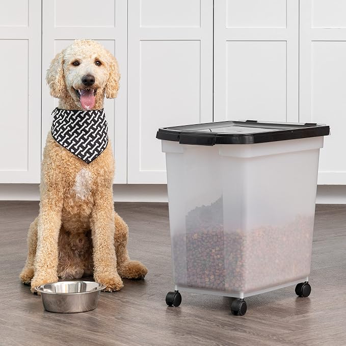 IRIS USA Airtight Dog Food Storage Container, WeatherPro, Up to 50 lbs, Removable Wheels, for Dog Cat Bird and Other Pet Food Storage Bin, Keep Fresh, Translucent Body, Made in USA, Clear/Black - Image 9
