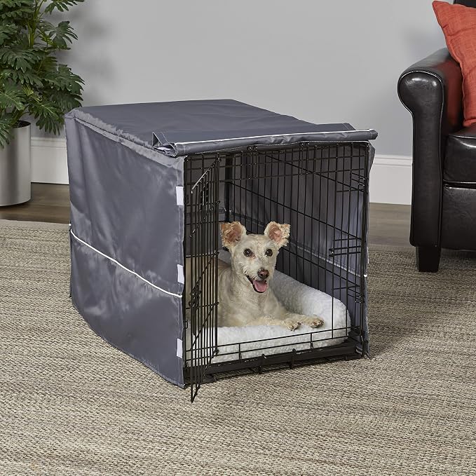 New World Midwest Homes for Pets Medium Dog Crate Cover, Polyester Privacy Kennel Cover Fits Most 30-inch Crates, Light Gray, Machine Washable, Reduces Barking & Chewing - Image 2