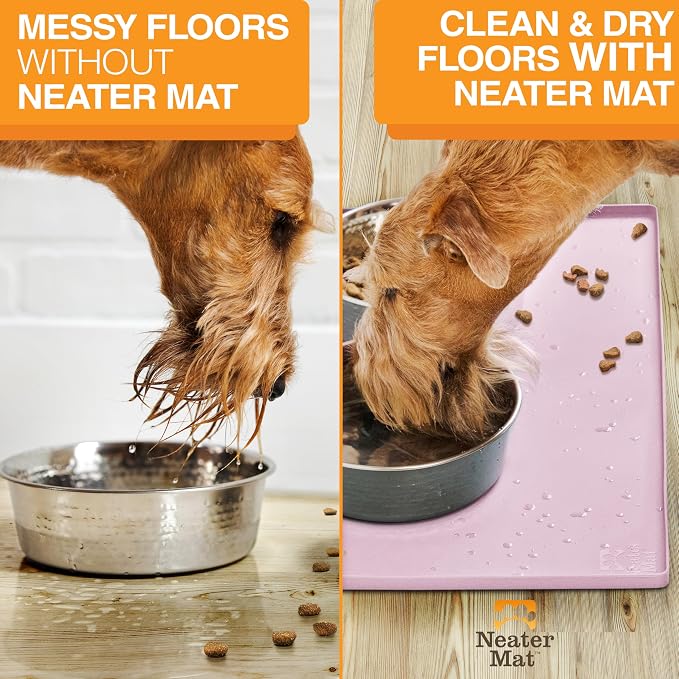 Neater Pet Brands Neater Mat Pet Mats for Food and Water, Cat & Dog Bowl Mat Waterproof Silicone, Feeding Tray, Dog Food Mats for Floors, Placemat w/Raised Edge for Under Bowls, 19” x 12”, Light Pink - Image 5