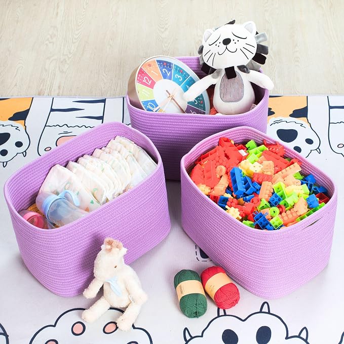 MINTWOOD Design 3-Pack Storage Baskets for Shelves, Decorative Baskets for Organizing, Woven Baskets for Storage, Book Basket Cube Storage Bin Box, Pantry Closet and Shoe Organizers, Lilac Purple - Image 5