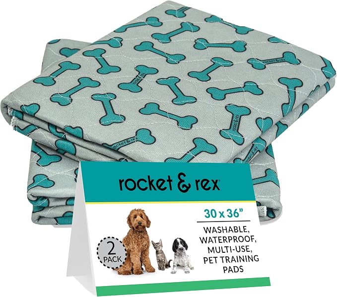 rocket & rex Washable Dog Pee Pads, Leak-Proof (Large, 30x36, 2pk) | For potty training, whelping, crate lining & more. Waterproof, Absorbent, OEKO-TEX certified, chemical-free. by rocket+%26+rex