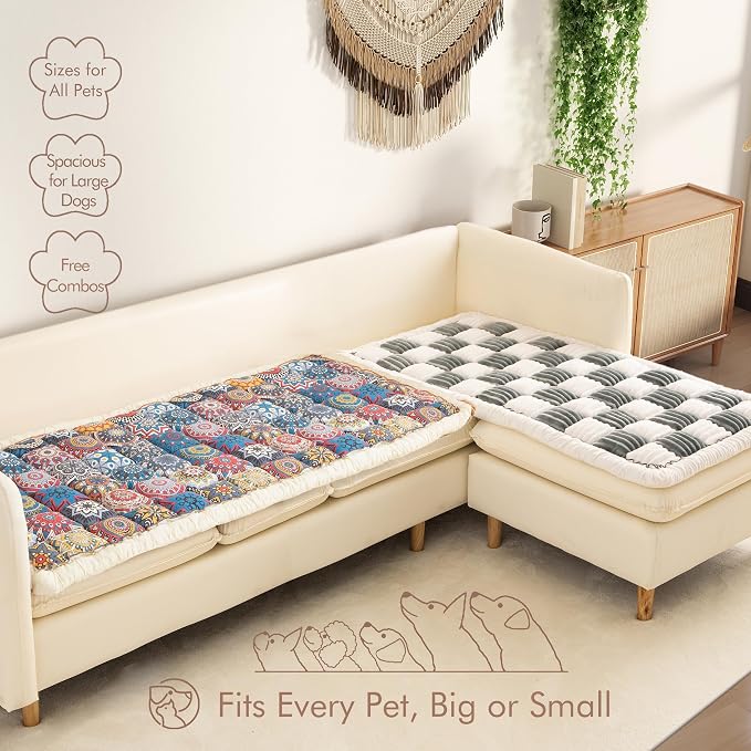 Couch Cover for Sofa, Sectional Couch Cover for Dogs, Sofa Cover Washable, Cushion Cover Blanket Pad Bed Mat for Pets, Boho Furniture Protector, Blue, 27.6x82.7in - Image 3
