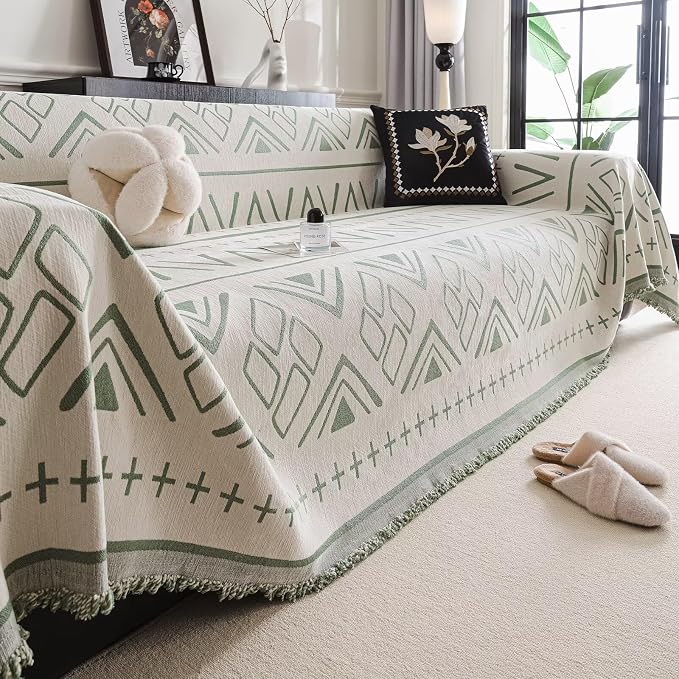 Soft Chenille Couch Cover for Dogs Washable,Extra Large Geometric Sofa Covers for 3 Cushion Couch,Pet Couch Slipcovers Protectors for Sofa,1 Piece All Season Cover Blanket Green 71"×134" - Image 8