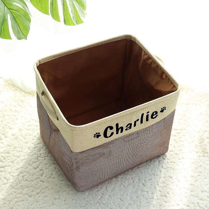 PET ARTIST Collapsible Toy Storage Basket Bin With Personalized Pet's Name - Rectangular Box Chest Organizer for Dog Toys, Clothing, Apparel & Accessories (Coffee Big One) - Image 9