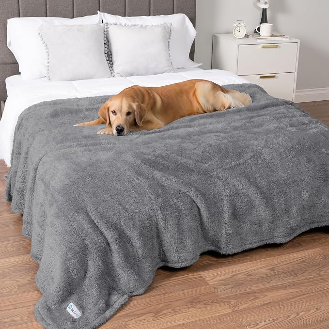 PetAmi Fluffy Waterproof Dog Blanket for Couch and Bed, Reversible Sherpa Pet Throw, Pee Proof Furniture Protector Sofa Cover, Washable Cat Blanket for Medium Large Dogs and Cats (Light Grey, 60x80) - Image 7