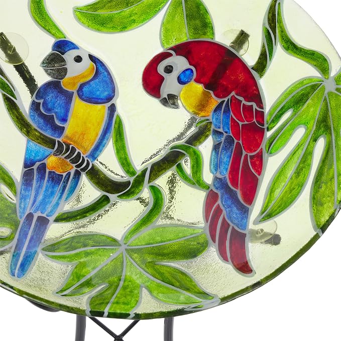 Alpine Corporation 18" Round Outdoor Birdbath Bowl Topper with Colorful Painted Parrot Design - Image 9