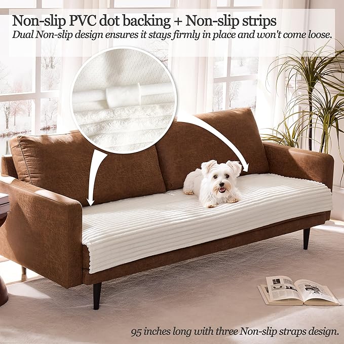 Dual Non-Slip Couch Cover for Dogs Waterproof, Fuzzy Soft Pet Couch Covers for Sofa 3 Cushion, Pet Friendly Soft Dog Bed Covers Sofa Cover Washable (White, 33" x 85" 1 Pack) - Image 2