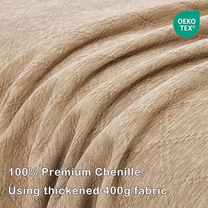 VANJOROY Boho Oversized Couch Sofa Cover for 3-4 Cushion Sectional Sofa L-Shape -Washable Chenille Couch Cover for Dogs Pets, Khaki Couch Cover Protector Soft Sofa Slipcovers with Tassel,91"x 150" - Image 9