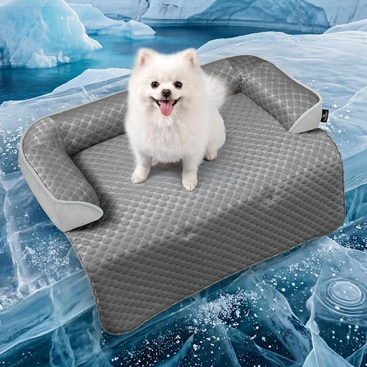 Calming Large Dog Couch Bed, Waterproof Memory Foam with Durable Fluffy Fuzzy Mats, Washable Removable Cover Protector for Sofa, Bedside, Gift, Cooling Grey, Medium by blunique