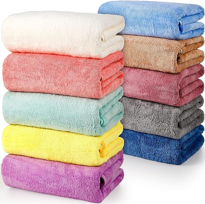 Mixweer 10 Pieces Bath Towel Set, Microfiber Coral Velvet Highly Absorbent Towels for Bathroom Body Shower Beach Travel, 28 x 55 Inches(Multicolor) by Mixweer