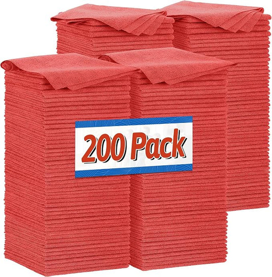 FIXSMITH Shop Towels, Red Microfiber Cleaning Cloth Bulk, 200 Pack Microfiber Towels for Cars, All-Purpose Absorbent Cleaning Rags, Dust Cloth for Automotive, Mechanic, Garage, Bar, 11.5 x 11.5 inch by FIXSMITH
