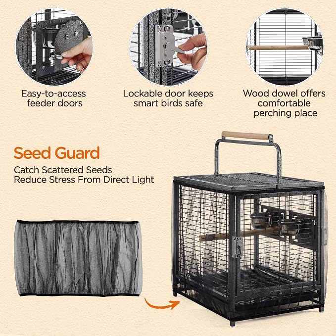 Yaheetech 25.5" Small Bird Cage, Wrought Iron Bird Travel Cage with Wooden Perch Handle & Seed Guard for Conures, Budgies, Lovebirds & Small to Medium Birds - Image 5