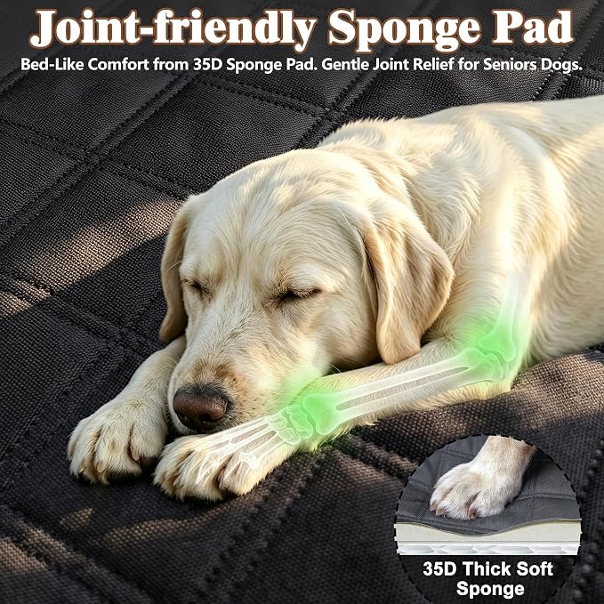 Dog Car Seat Cover for Back Seat – 900D Oxford Heavy Duty Hard Bottom Extender, Waterproof Dog Hammock with Mesh Window, Joint-Friendly Sponge Pad, Supports 600LBS – Fits Sedan/SUV - Image 3