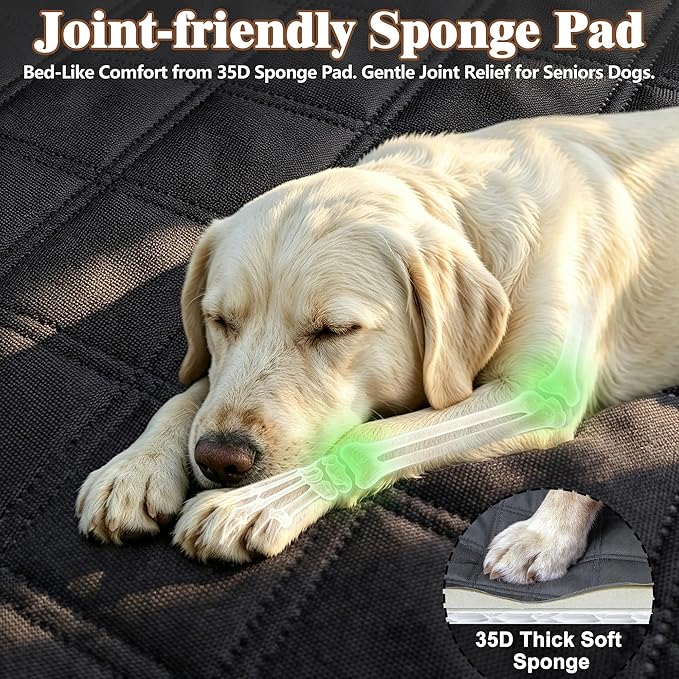 Hard Bottom Waterproof Dog Seat Cover Hammock for Full Size Truck | 900D Oxford bite-proof & waterproof. 35D sponge pad protects dog joints. Extra-wide hard bottom supports 600lbs. Mesh window - Image 3