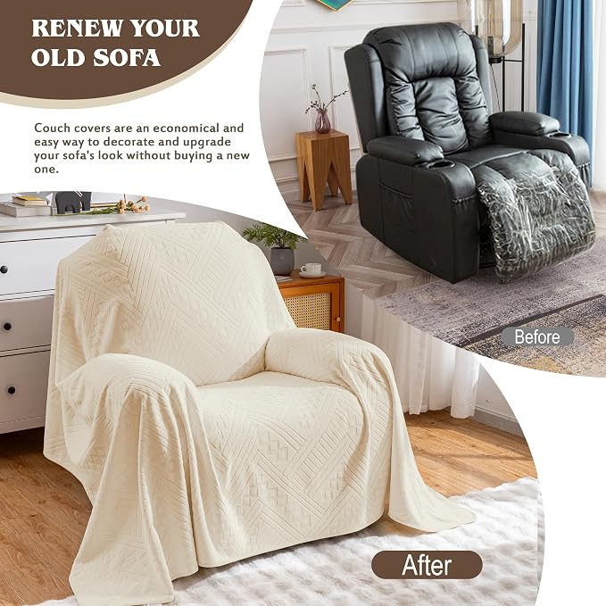 Waterproof Recliner Chair Covers, Anti-Slip Reclining Sofa Covers, Washable Durable Breathable Couch Covers with Reversible Design, Pet Furniture Protector for Dogs Cats (71x91 in/Beige) - Image 4
