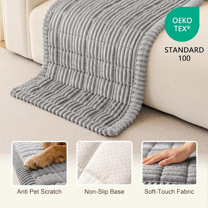 MEETSKY Non Slip Couch Covers for 3 Cushion Sofa Pet Friendly, Light Grey Couch Cover for Dogs Washable, Soft Sofa Covers Couch Protector Covers, Dog Mat for Couches,27.6" x 82.7" - Image 3