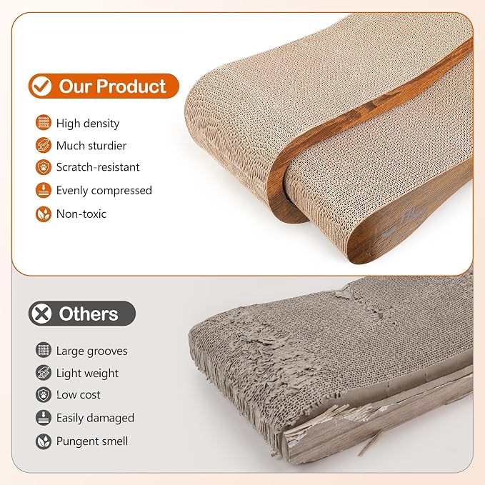 Cat Scratcher 2 in 1 Scratchers for Indoor Cats Scratching Board Cardboard | Horizontal Corrugated Scratch Pad for Cats as Beds & Furniture Reversible Sofa Scratch - Image 3
