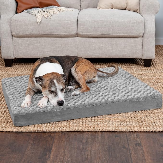 FurHaven Orthopedic Dog Bed for Large Dogs, Mattress Style Bed, Orthopedic Egg Crate with a solid Orthopedic Foam Base for Joint Support, Washable Cover, Large, Plush Faux Fur & Suede, Gray - Image 3