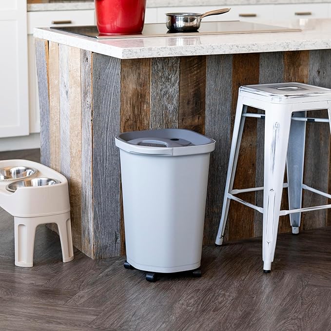 IRIS USA Pet Food Storage Container 25 lbs, Premium 60% Improved Airtight Seal with Air Valve, 2 Cup Scoop, Removable Wheels, Easy to Open - Made in the USA, Gray - Image 6