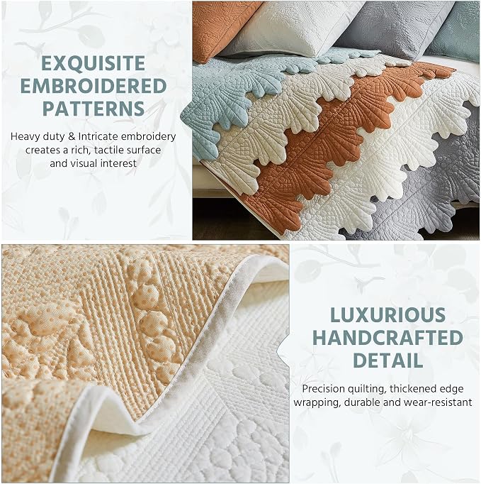 OTOB Cotton Quilted Sofa Couch Arm Covers Washable Non Slip, 1 Piece | Ivory, 27.6"x27.6", Rustic Farmhouse Embroidery, All Seasons, Soft Thick, Breathable, Wear-Resistant, Pet Friendly - Image 4