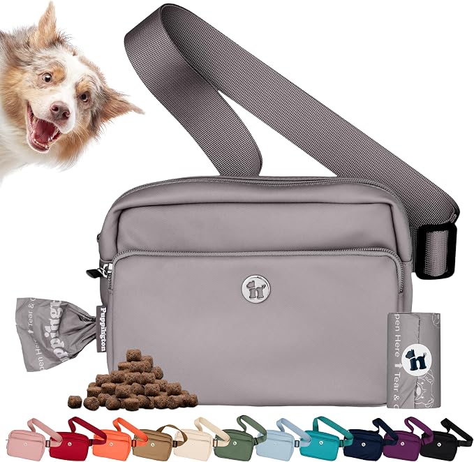 Puppington 3-in-1 Crossbody Dog Walking Bag & Treat Pouch with Matching Planet Safe Poop Bags & Built-In Dispenser - Zippered Pockets (Charcoal Gray) by Puppington