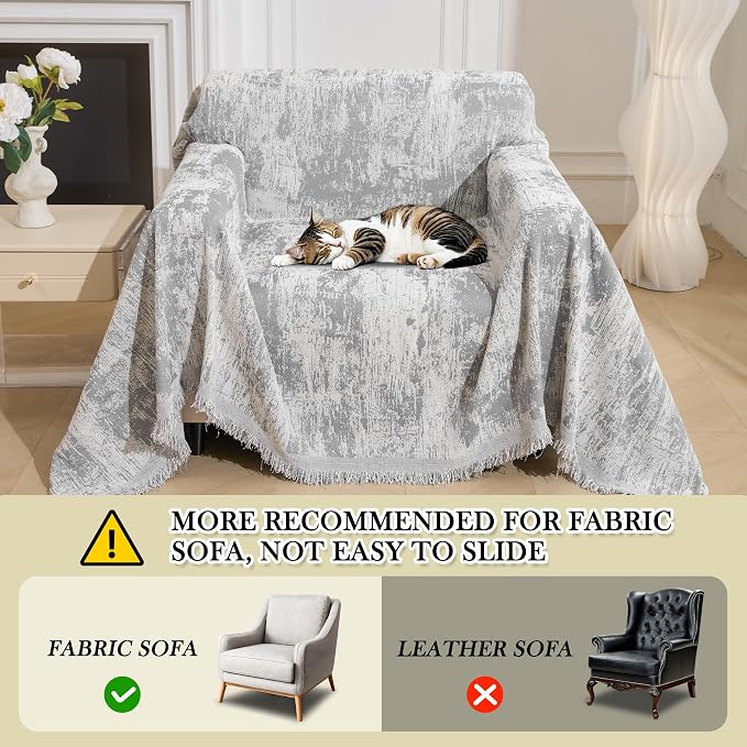 MEETSKY Small Couch Cover Oversized Chair Cover Washable, Chenille Soft Throws Cover for Single Sofa, Abstract Geometric Sofa Slipcover Multi-Use Furniture Protector for Dogs, 71" x 91", Light Grey - Image 7