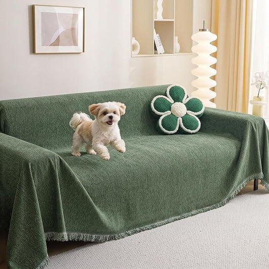 MEETSKY Sectional Couch Covers Chenille Sofa Covers Washable for 3 Cushion Couch Decorative Soft Blend Sofa Slipcovers Simply Put Sofa Throw Cover for Living Room, 91" x 134", Moss Green by MEETSKY