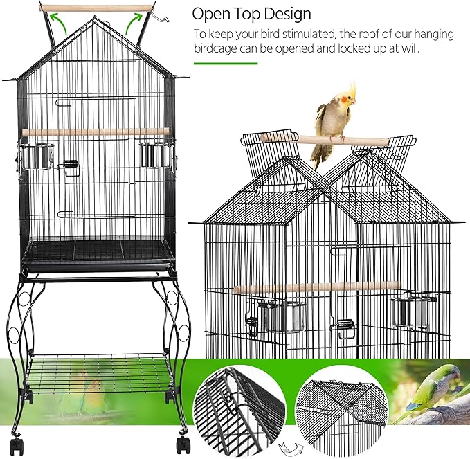 Yaheetech 57" Open Top Bird Cage with Detachable Rolling Stand & Storage Shelf, Parrot Cage for Cockatiels, Quaker, Conures, Caique & Small to Medium Parrots - Image 5
