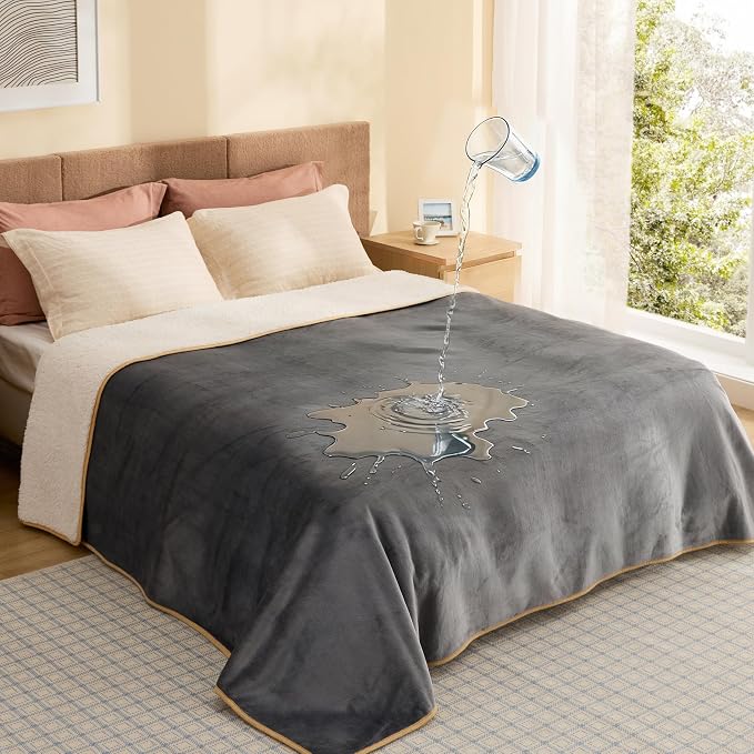 Bedsure Waterproof Blanket for Bed Soft Sherpa Fleece Throw,Queen 90x86 | Plush Cozy Calming Reversible Dog Blankets for Large Senior Dogs,Warm Bed Couch Cover,Pet Furniture Protector,Grey by Unknown