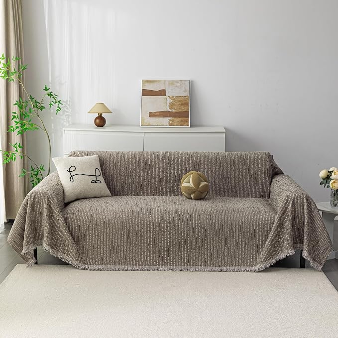MYSKY HOME Couch Covers for 3 Cushion Couch Sofa, Sectional Couch Cover L Shape Chenille Couch Cushion Covers for Pets, Furniture Protector Cover for Dogs, Kids, 91"X150", Sand - Image 2