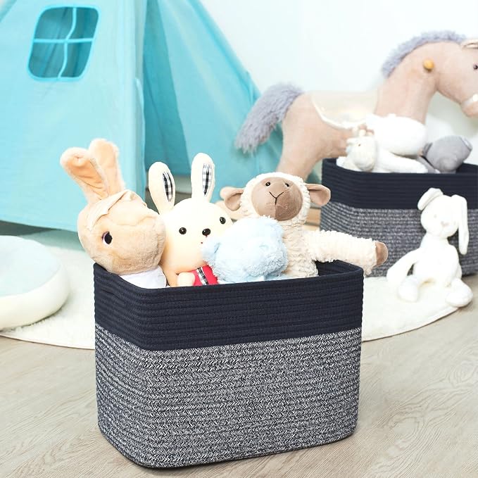 MINTWOOD Design 3-Pack Storage Baskets for Shelves, Playroom and Classroom, Book Basket, Decorative Storage Cube Bins, Woven Closet Organizers, Pantry and Shoe Organizer, Navy Blue - Image 6