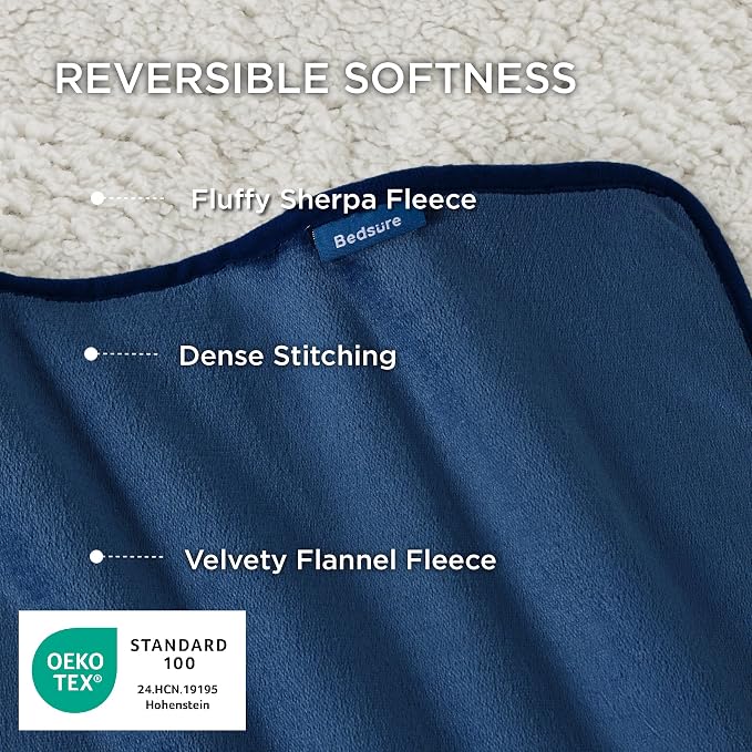 Bedsure Waterproof Blanket for Bed Soft Sherpa Fleece Throw,Twin 80"x60" | Plush Cozy Calming Reversible Dog Blankets for Large Senior Dogs,Warm Bed Couch Cover,Pet Furniture Protector,Blue - Image 3
