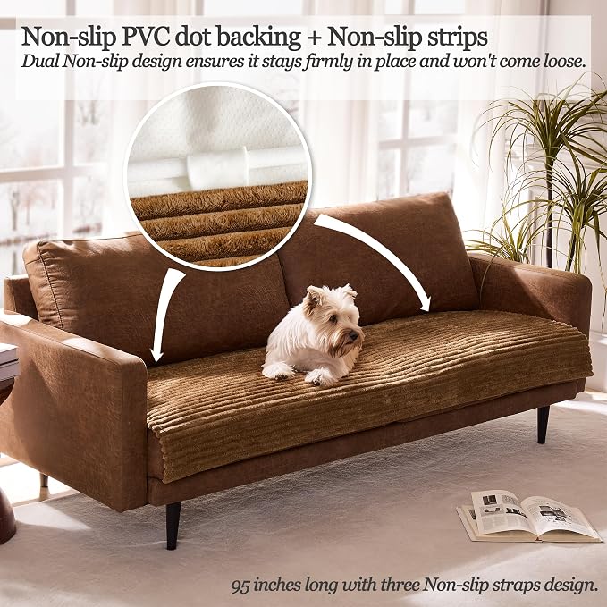 Dual Non-Slip Couch Cover for Dogs Waterproof, Fuzzy Soft Pet Couch Covers for Sofa 3 Cushion, Pet Friendly Soft Dog Bed Covers Sofa Cover Washable (Coconut, 33" x 75" 1 Pack) - Image 2