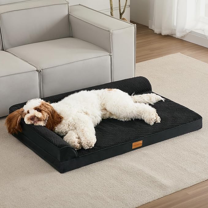 Orthopedic XL Dog Bed Large Sized Dog 48''X30'', Waterproof L Bolster Extra Large Egg Crate Foam Pet Crate Beds with Washable Removable Cover, Non-Slip Soft Pet Couch Mat, Black - Image 2