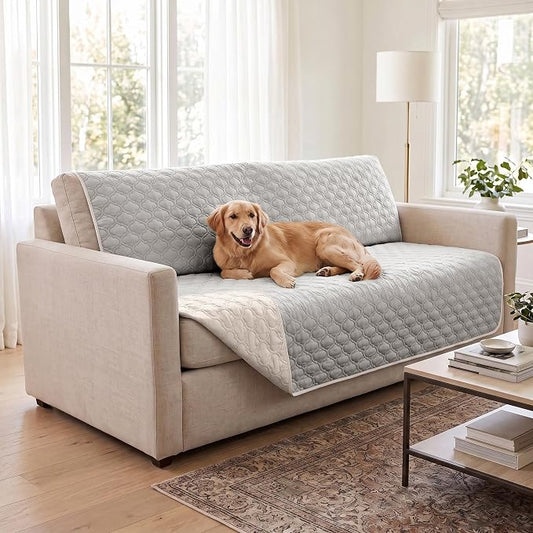 Waterproof Couch Cover - Washable Dog & Pet Furniture Protector | TPU Leak-Proof Liner, Microfiber Fabric, Lightweight & Reversible, Fits Sofa and Bed, 52" x 82" , Lightgrey/Cream by Bigbeer