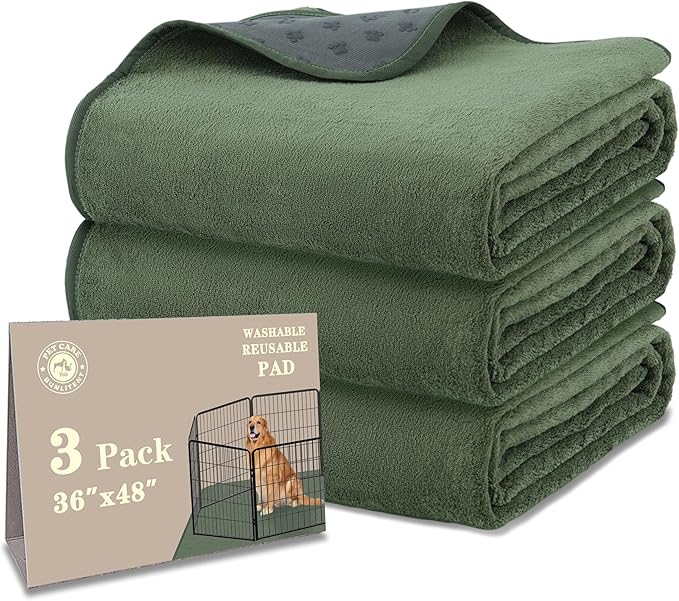 Bunlitent Washable Puppy Pads, Whelping Pads, 36'' x 48'', Green, 3 Packs | Quick-Dry, Non-Slip, Fast Absorbent, Reusable, Waterproof, Whelping Pads, For Incontinence, Housebreak, Crate by Bunlitent