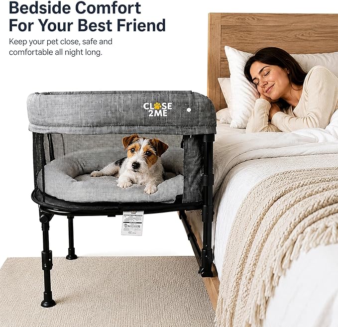 Englacha Close2Me Elevated Pet Bed - Bedside Mattress for Cats and Small Dogs - Comfortable, Cozy Design with Tool-Free Installation - Foldable for Easy Transport, Carry Bag Included - Image 2