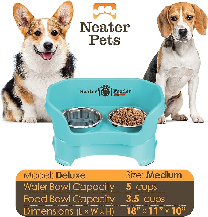 Neater Pet Brands Neater Feeder Deluxe Mess Proof Dog Bowls Elevated for Medium Dogs 19-40 lbs, Made in USA, No Spill Raised Dog Food Bowl Stand Feeding Station, Food and Water Bowl Set, Aquamarine - Image 5