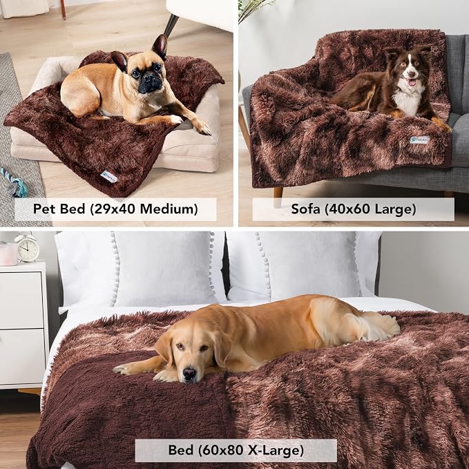 PetAmi Waterproof Dog Blanket for Couch, Queen Bed & Furniture,Reversible Sherpa & Faux Fur Pet Blanket, Leakproof Throw for Large Dog Cat, Washable Soft Calming Protector (90x90, Tie-Dye Brown) - Image 4
