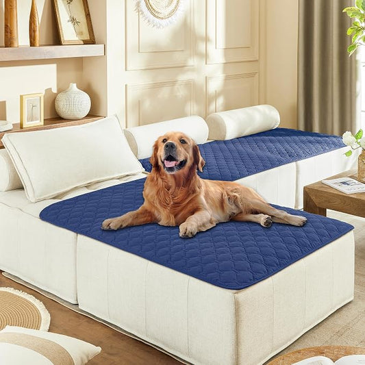gogobunny 100% Double Sided Waterproof Dog Blanket Soft Pet Bed Cover Reversible Protect Furniture Couch Sofa Car for Puppy Large Dog Cat (Dark Navy/Light Navy, 40x50 Inch (Pack of 1)) by gogobunny