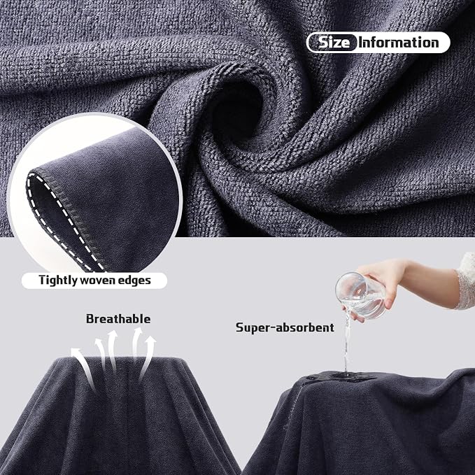 Mixweer 24 Piece Dark Grey Microfiber Absorbent Towel Set: 2 Oversized Bath Sheets, 4 Bath Towels, 6 Hand, 8 Washcloths, 4 Fingertip for Bathroom Spa Gym Camping Beach - Image 3