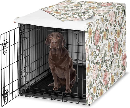 Sweet Jojo Designs 42in. Medium/Large Dog Crate Cover (Boho Vintage Floral) for Girls Pet Cage, Kennel Covers (Bohemian, Shabby Chic, Rose, Flower, Elegant, Wildflower, Farmhouse, Pink, Yellow, Green) by SweetJojoDesigns