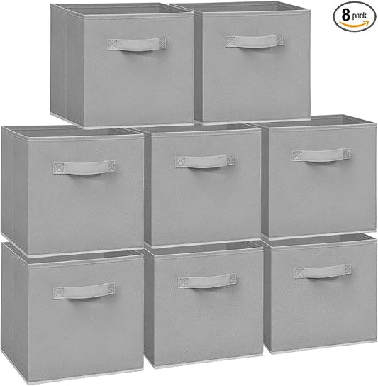 11 Inch Fabric Storage Cubes, Sturdy Foldable Storage Bins, Heavy Duty Cube Organizer for Clothes, Blankets, Shelves, Closets, Bedroom, Living Room, Gray, 8 Pack by Unknown