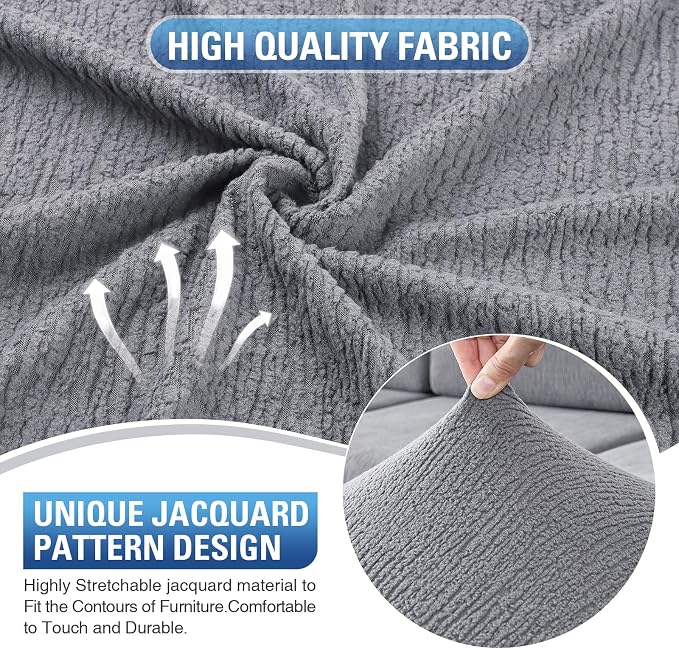 Sectional Couch Covers Stretch Cushion Covers Washable Wear-Resistant Universal Sofa Slipcovers Furniture Protector Separate Seat Chaise Couch Cover (Light Grey, 2 PC Armrest Covers) - Image 4