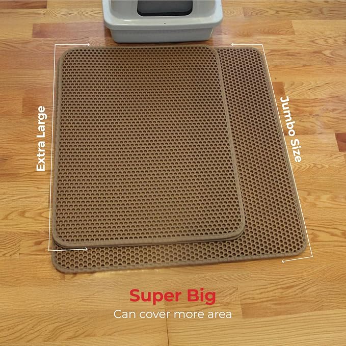 iPrimioJUMBO SIZE Cat Litter Trapper - EZ Clean (Brown/Tan) - 32 inches by 30 inches/Super BIG. Exclusive Water Proof Layer and Puppy Pad Option. Patent Pending. - Image 4